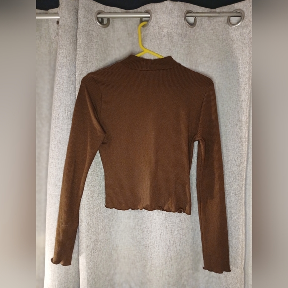 RUE 21 WOMEN'S SIZE LARGE LONG SLEEVE BROWN TOP - Picture 3 of 3